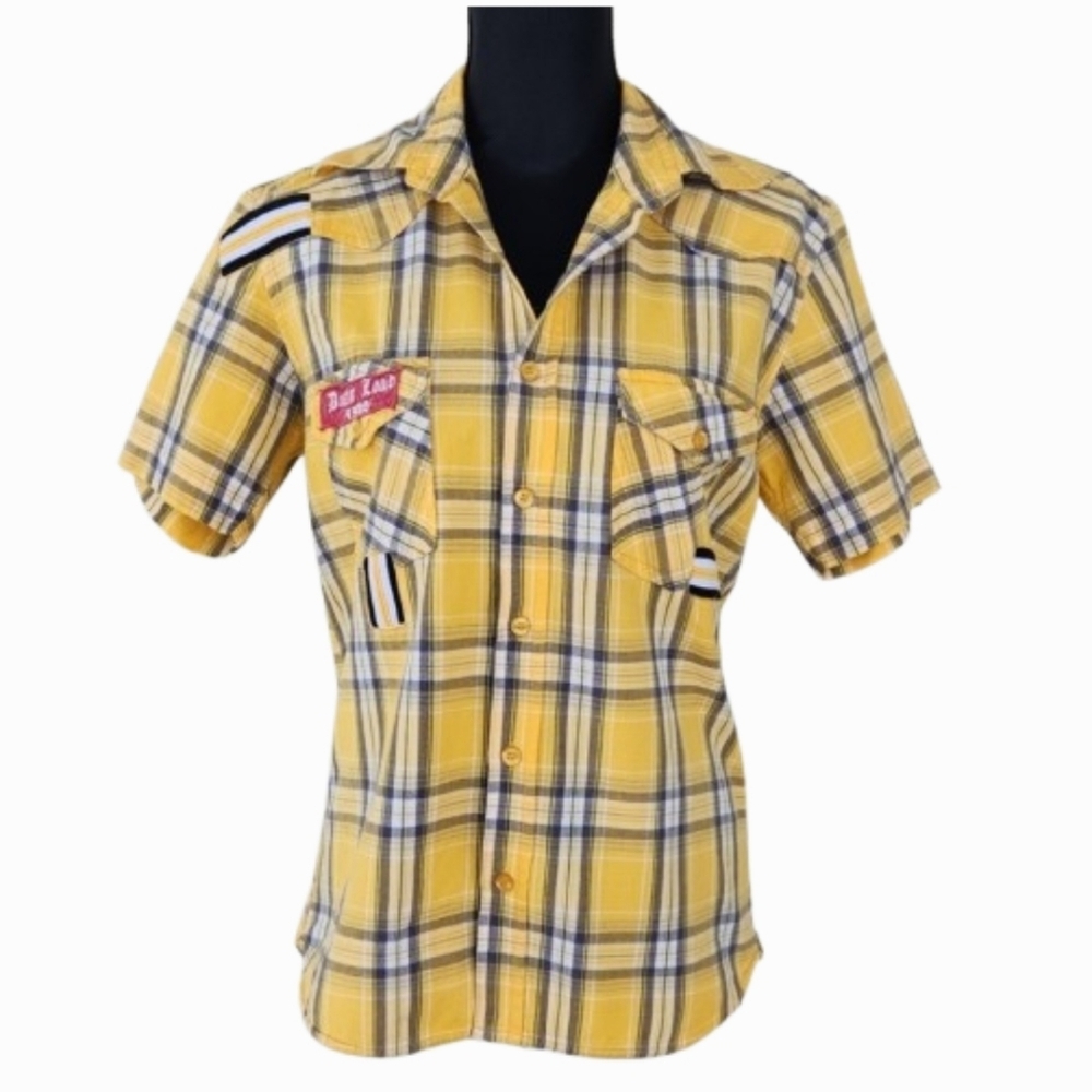 COPPERSTONE Yellow Plaid DOWN LOAD 1999 Short Sleeve Button-up Shirt (M)